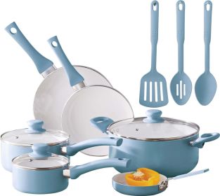 12pc Ceramic Cookware Set;  Blue Linen