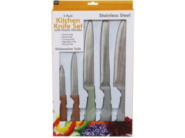 5 Pack Stainless Steel Kitchen Knife Set with Plastic Handle