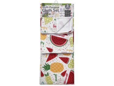 3 Pack Fruit Design Microfiber Multi-Purpose Kitchen Cloth Set