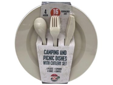 16 Piece Camping and Picnic Dishes with Cutlery Set