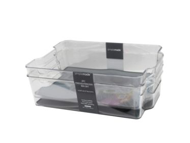 simplemade 2 pack 8.25" x 12.5" clear fridge bin with grey g