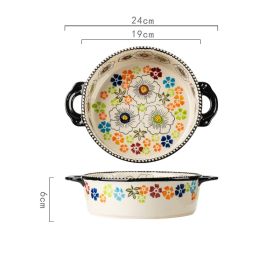 High Beauty Household Ceramic Tableware And Dishes (Option: Round baking bowl with twoears)