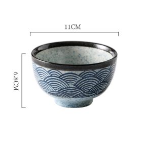 Cute And Creative Dessert Hand-painted Porcelain Rice Bowl (Option: Sea ripple)