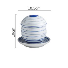 Japanese Ceramic Soup Cup With Lid (Option: Blue line egg bowl)