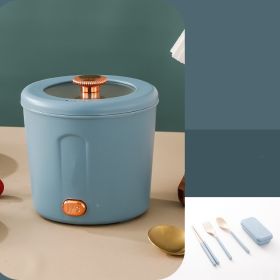 Electric Pot Multifunctional Mini One Person (Option: Haze Blue-Add tableware set-220V US)