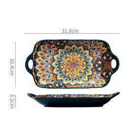 Bohemian Double Ear Ceramic Household Steamed Fish Plate (Color: green)