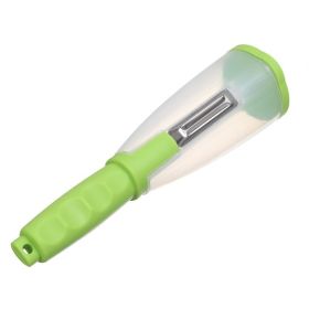 Multifunctional Storage Type Peeling Knife With Storage Tube Peeler Vegetable Fruit Peeling Supplies Household Supplies Kitchen Gadget (Color: green)