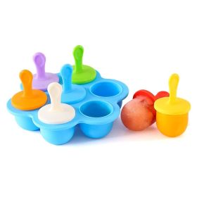 1pc 7 Holes Silicone Popsicle Mold; Ice Pop Molds Maker; Storage Container For Homemade Food; Ice Cream DIY Pop Molds; BPA Free (Color: Blue Base)