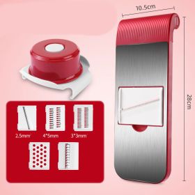 5 in 1 Blade With 5 Head Designs Household Hand Guard 304 Stainless Steel Vegetable Cutter (mode: red with 5 blade Hand guard)