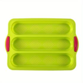 1pc; Silicone Baguette Pan; French Bread Baking Pan; Perforated 3 Loaves Baguettes Bakery Tray; Baking Tools; Kitchen Gadgets; Home Kitchen Items (Color: green)