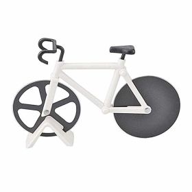 Stainless Steel Bicycle Pizza Slicer Double Cutting Wheels with Display Stand Pizza Slicer Sharp Dual (Color: White)