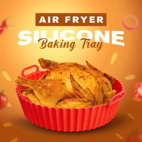 Air Fryer Silicone Baking Tray Reusable Basket Mat Non-Stick Round Microwave Pads Baking Mat Oven Air Fryer Liner (Color: Brown)