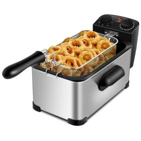 3.2 Quart Electric Stainless Steel Deep Fryer with Timer (Color: as show)