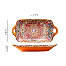 Bohemian Double Ear Ceramic Household Steamed Fish Plate (Color: orange)