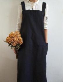 Summer Artistic Cotton And Linen Apron Long Home Baking Dessert Chef Floral Graphic Art Apron Wholesale Custom (Option: Black Cross Strap-Apron Size 95114CM)