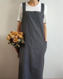 Summer Artistic Cotton And Linen Apron Long Home Baking Dessert Chef Floral Graphic Art Apron Wholesale Custom (Option: Gray Cotton Cross Strap-Apron Size 95114CM)